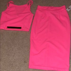 Two piece hot pink skirt set